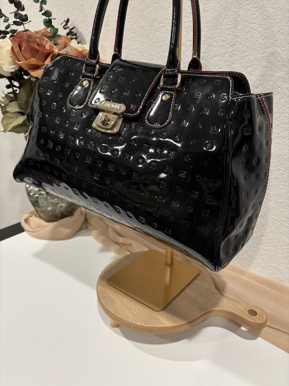 🖤 Arcadia Italy Genuine Patent Leather Satchel Bag & Matching Wallet Set